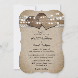 Invitación Rústico País Burlap Lace String Luces Boda