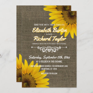 Invitación Rústico País Burlap Sunflower Boda Floral