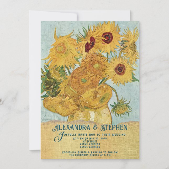 Invitación Rústico País Burlap Van Gogh Sunflowers Boda (Anverso)
