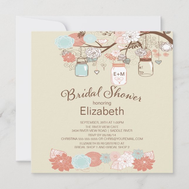 Invitación Rústico país, ducha de novia Mason Jar (Anverso)