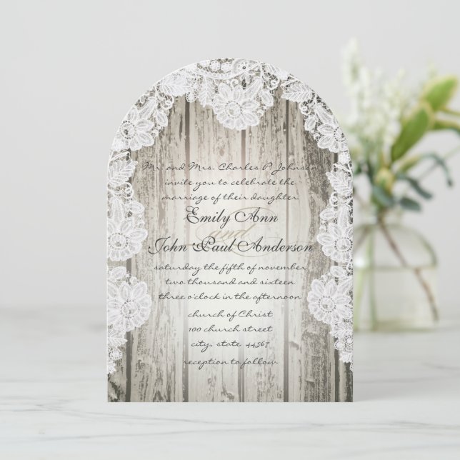 Invitación Rústico País Faux Lace Barn Wood Boda (Anverso de pie)