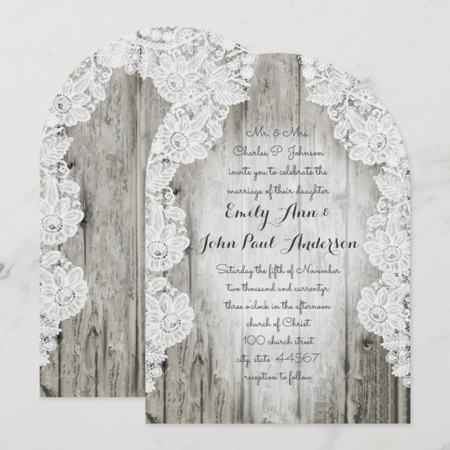 Invitación Rústico País Faux Lace Barn Wood Boda (Anverso / Reverso)