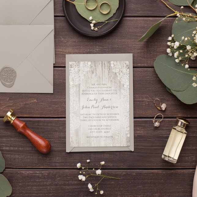 Invitación Rústico País Faux Lace Barn Wood Boda (Subido por el creador)