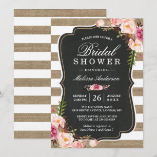 Invitación Rústico País Floral Burlap Stripes Bridal Shower