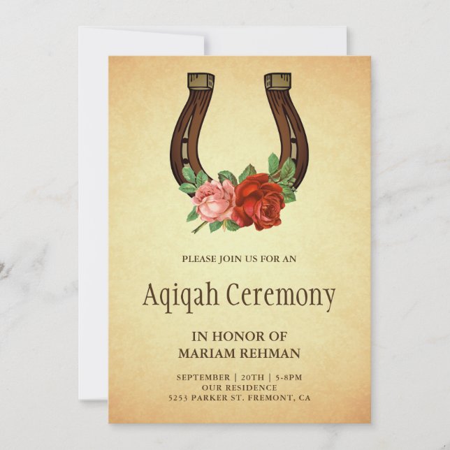 Invitación Rústico País Floral Herradura Aqiqah (Anverso)