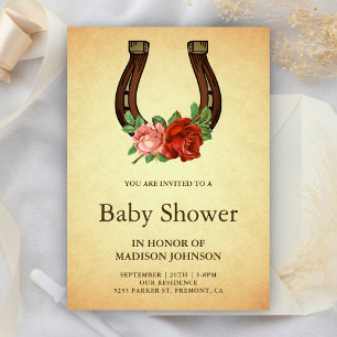 Invitación Rústico País Floral Horseshoe Baby Shower