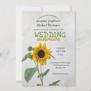Invitación Rústico País Girasol / Boda Amarillo y Verde