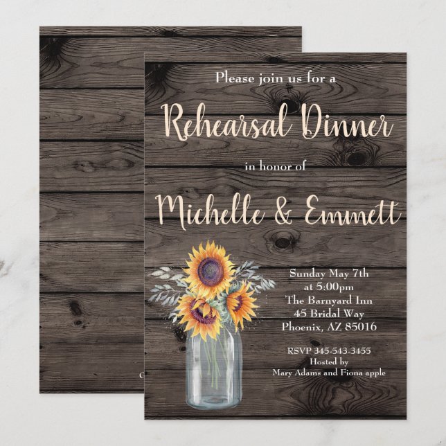 Invitación Rústico País Girasol Ensayo Floral Cena (Anverso / Reverso)