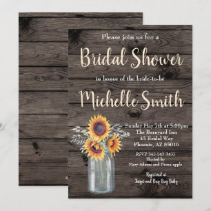Invitación Rústico País Girasol Floral Madera Bridal Ducha