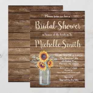 Invitación Rústico País Girasol Floral Madera Bridal Ducha