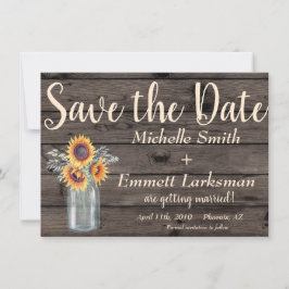 Invitación Rústico País GirasolMadera de época salva la fecha