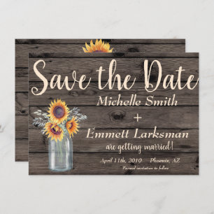 Invitación Rústico País GirasolMadera de época salva la fecha