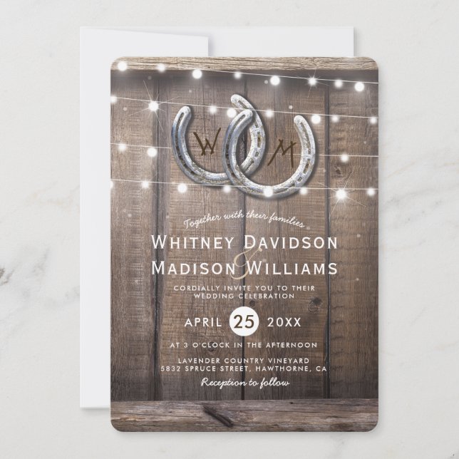 Invitación Rústico país herradura Boda de iluminación de gran (Anverso)