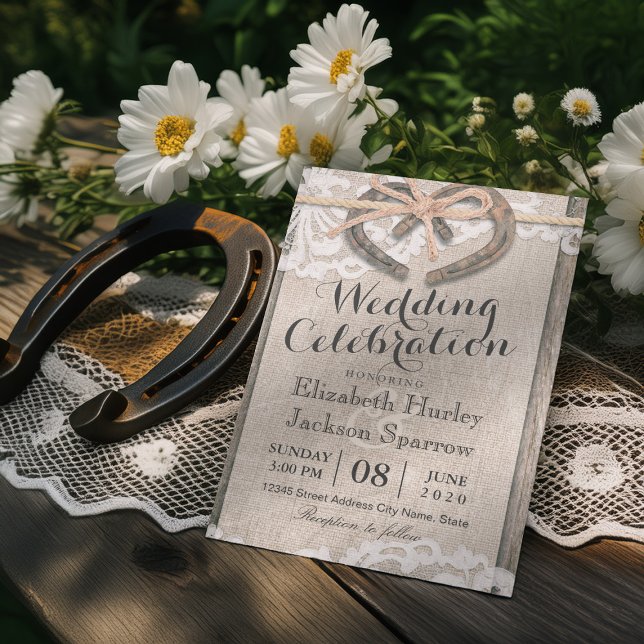 Invitación Rústico País Herradura Burlap Lace Boda (Subido por el creador)