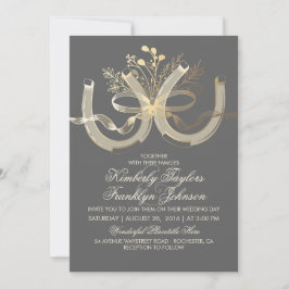 Invitación Rústico país herradura oro y Boda gris