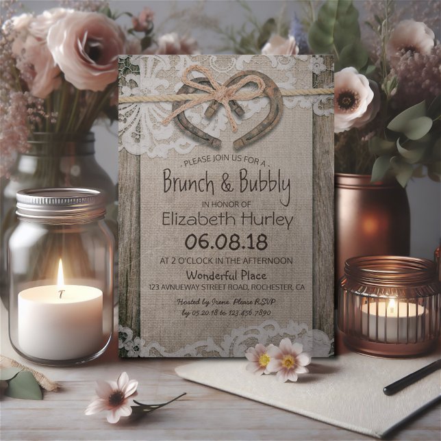 Invitación Rústico País Horseshoe Burlap Lace Bridal Shower (Subido por el creador)