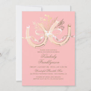 Invitación Rústico País Horseshoe Dorado Ducha De Novias Rosa