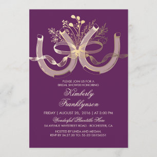 Invitación Rústico País Horseshoe Oro Morado Ducha Bridal