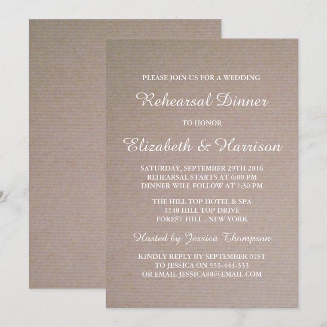 Invitación Rústico País Kraft Boda Ensayo Cena (Anverso / Reverso)