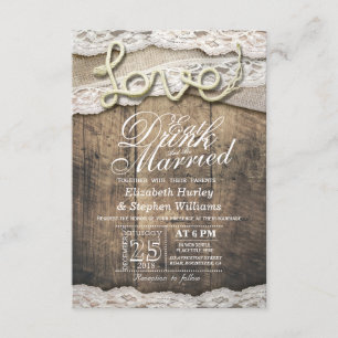 Invitación Rústico País Lace Comer Bebida Estar Casado Boda