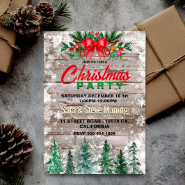 Invitación Rústico País lazo rojo Navidades fiesta de vacacio