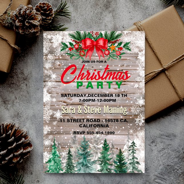 Invitación Rústico País lazo rojo Navidades fiesta de vacacio (Subido por el creador)