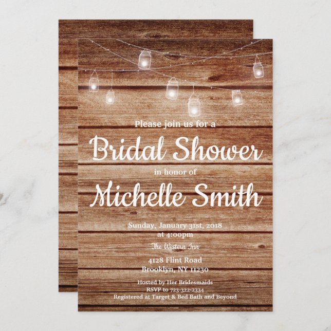 Invitación Rústico País Luces Colgantes Madera Ducha Bridal (Anverso / Reverso)