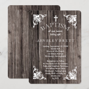 Invitación Rústico País Madera Bebé Baptismo