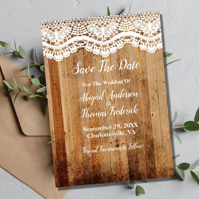 Invitación Rustico País Madera Blanca Encaje Salva La Fecha (Subido por el creador)