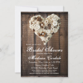 Invitación Rústico País Madera Flor Corazón Bridal Ducha