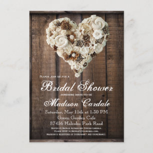 Invitación Rústico País Madera Flor Corazón Bridal Ducha