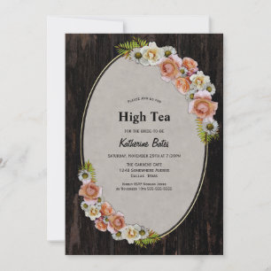 Invitación Rústico País Madera Floral Alta Tea Bridal Ducha