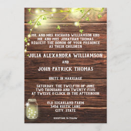 Invitación Rústico País Madera Mason String Luces Boda