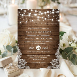 Invitación Rústico País Madera Twinkle Luces Boda de encaje