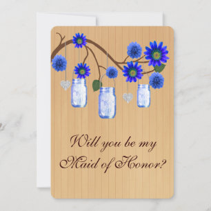 Invitación Rústico País Mason Azul Jars Maid Of Honor Card