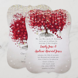 Invitación Rústico País Mason Jar Boda de árbol rojo y platea