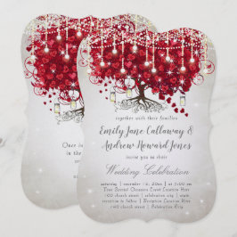 Invitación Rústico País Mason Jar Boda de árbol rojo y platea