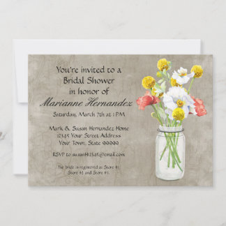 Invitación Rústico País Mason Jar Bouquet Crackls Swirls