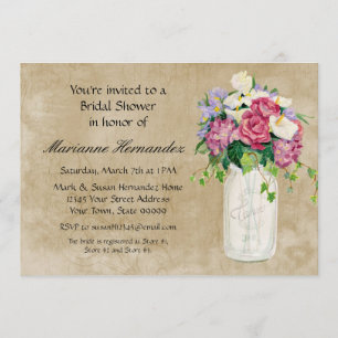 Invitación Rústico País Mason Jar Bouquet Crackls Swirls