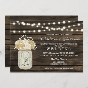 Invitación Rústico País Mason Jar Daisy Barn Wood Boda