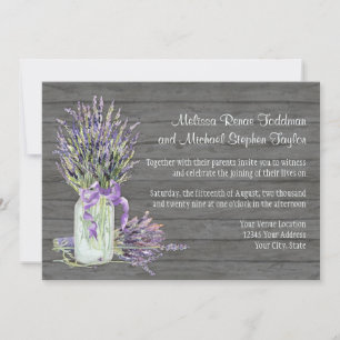 Invitación Rústico país Mason Jar Lace y Floral de lavanda