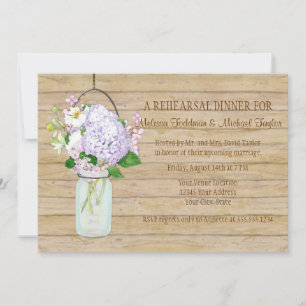 Invitación Rústico País Mason Jar Lavender Floral Hydrangea