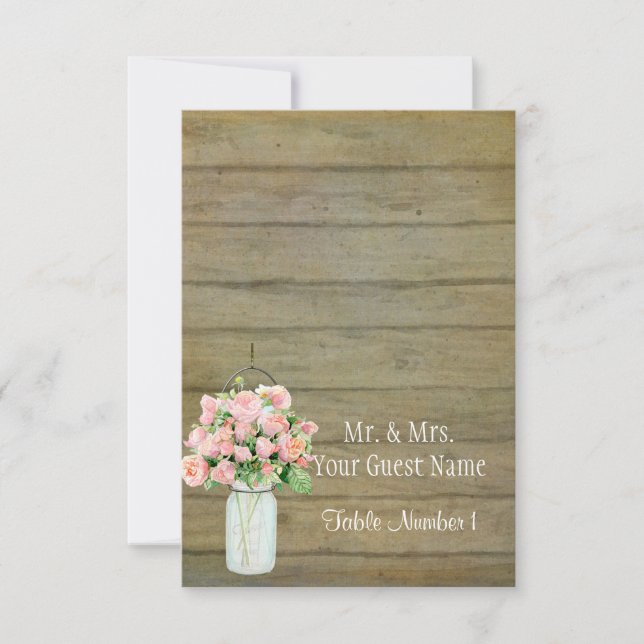 Invitación Rústico País Mason Jar Rubor Rosa Rosa Bouquet (Anverso)
