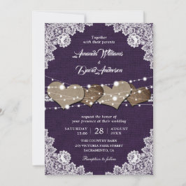 Invitación Rústico País Morado Burlap Boda