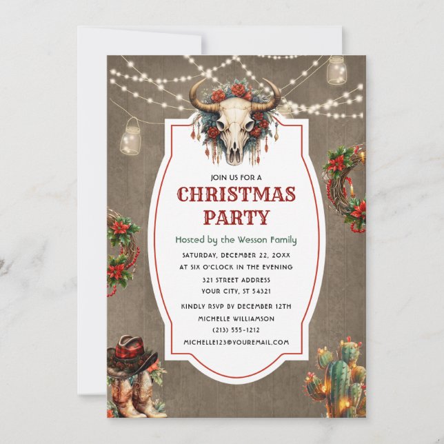 Invitación Rústico País Navidades occidentales Fiesta de cena (Anverso)