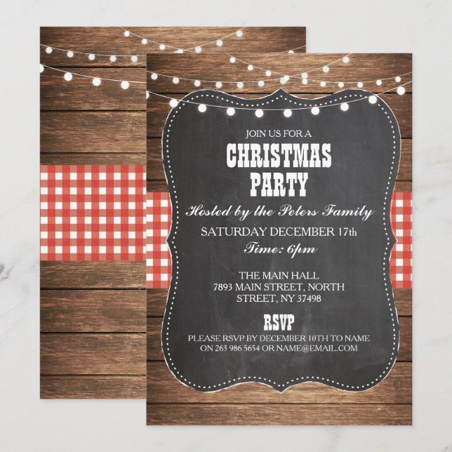 Invitación Rústico País Navidades occidentales Fiesta del Día (Anverso / Reverso)