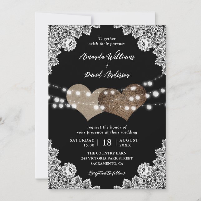 Invitación Rústico País Negro Boda romántico (Anverso)
