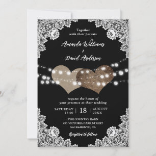 Invitación Rústico País Negro Boda romántico