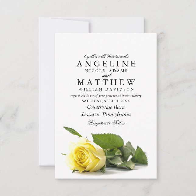 Invitación Rústico País Rosa Amarillo Boda Floral Clásico I (Anverso)