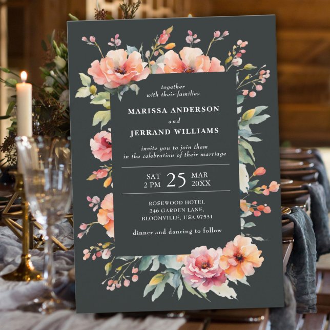 Invitación Rústico País Sage Verde Boda floral moderna (Rustic Country Sage Green Modern Floral Wedding Invitation)